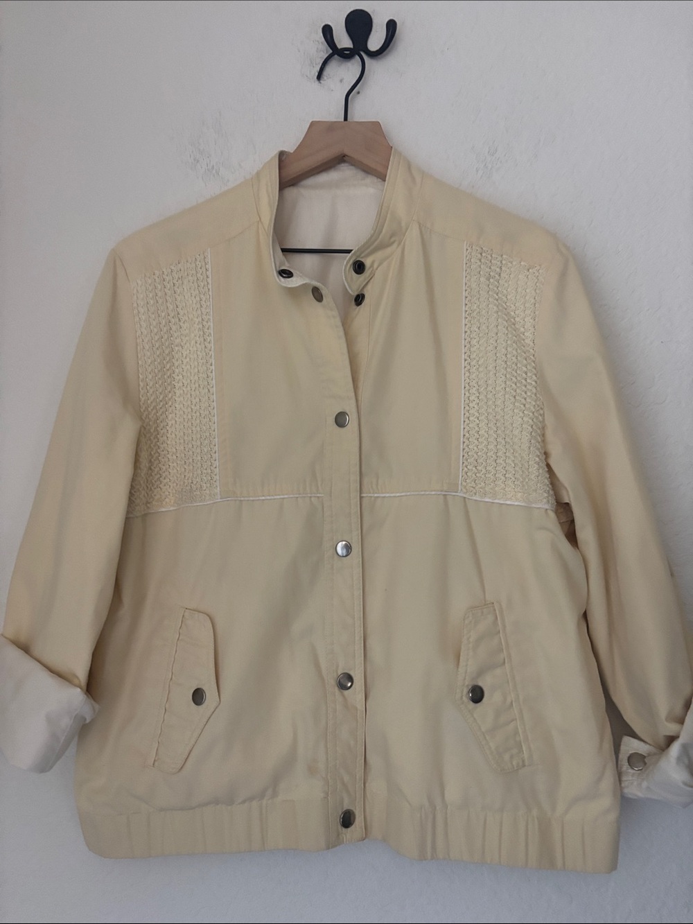 VIntage Light yellow Women's Casual Snap-Front Jacket with panel detailing